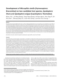 Development of Microplitis Similis (Hymenoptera: Braconidae) on Two