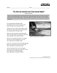 “Do Not Go Gentle Into That Good Night” by Dylan Thomas