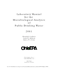 Laboratory Manual for the Microbiological Analyses of Public Drinking Water