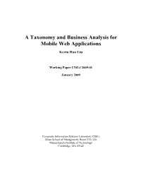 A Taxonomy and Business Analysis for Mobile Web Applications