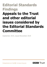 Appeals to the Trust and Other Editorial Issues Considered by the Editorial Standards Committee