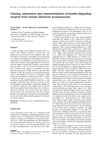 Cloning, Expression and Characterization of Insulin-Degrading Enzyme from Tomato (Solanum Lycopersicum)