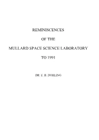 Reminiscences of the Mullard Space Science Laboratory