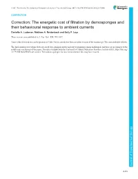 The Energetic Cost of Filtration by Demosponges and Their Behavioural Response to Ambient Currents Danielle A