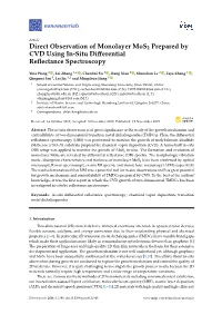 Direct Observation of Monolayer Mos2 Prepared by CVD Using In-Situ Diﬀerential Reﬂectance Spectroscopy