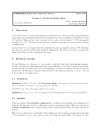 18.405J S16 Lecture 3: Circuits and Karp-Lipton