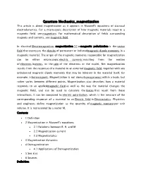 Quantum Mechanics Magnetization This Article Is About Magnetization As It Appears in Maxwell's Equations of Classical Electrodynamics