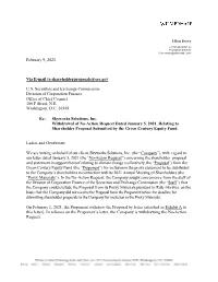 Skyworks Solutions, Inc. Withdrawal of No-Action Request Dated January 5, 2021, Relating to Shareholder Proposal Submitted by the Green Century Equity Fund