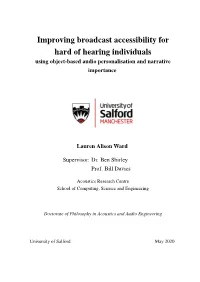 Improving Broadcast Accessibility for Hard of Hearing Individuals Using Object-Based Audio Personalisation and Narrative Importance