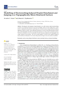 Modelling of Electrowetting-Induced Droplet Detachment and Jumping Over Topographically Micro-Structured Surfaces
