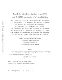 Search for Direct Production of A2 (1320) and F2 (1270) Mesons in E+ E-Annihilation