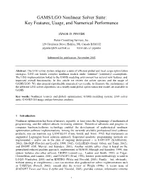 GAMS/LGO Nonlinear Solver Suite: Key Features, Usage, and Numerical Performance
