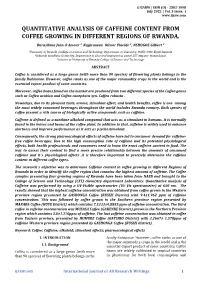 Quantitative Analysis of Caffeine Content from Coffee Growing in Different Regions of Rwanda