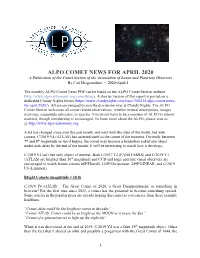 ALPO COMET NEWS for APRIL 2020 a Publication of the Comet Section of the Association of Lunar and Planetary Observers by Carl Hergenrother - 2020-April-1