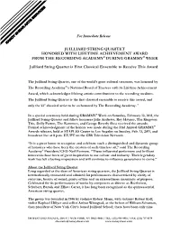 Juilliard String Quartet Honored with Lifetime Achievement Award from the Recording Academy® During Grammy® Week