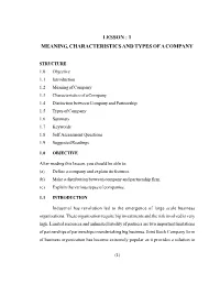 Lesson : 1 Meaning, Characteristics and Types of a Company
