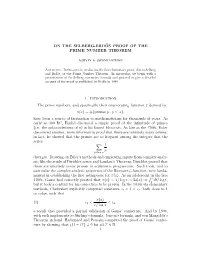 ON the SELBERG-ERD˝OS PROOF of the PRIME NUMBER THEOREM 1. Introduction the Prime Numbers, and Specifically Their Enumerating F