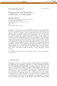 Presupposition and Dissociation in Discourse: a Corpus Study