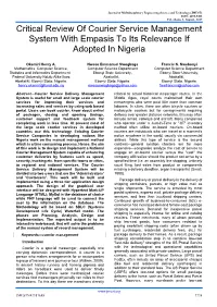 Critical Review of Courier Service Management System with Empasis to Its Relevance If Adopted in Nigeria