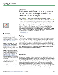 The Human Brain Project—Synergy Between Neuroscience, Computing, Informatics, and Brain-Inspired Technologies