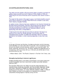 AN AUSTRALIAN ARCHITECTURAL SAGA This Draft Summary Clarifies A