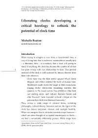 Developing a Critical Horology to Rethink the Potential of Clock Time’ in New Formations (Special Issue: Timing Transformations)