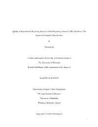 Quality of Sustainability Reporting Based on Global Reporting Initiative (GRI) Guidelines: The