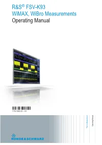 R&S FSV-K93 Wimax, Wibro Measurements Operating Manual