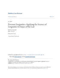 Applying the Science of Linguistics to Issues of the Law Robert A