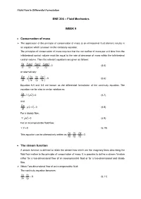 ENE 206 – Fluid Mechanics WEEK 9 • Conservation of Mass • the Stream