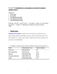Lecture 29. Introduction to Atmospheric Chemical Transport Models