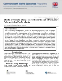 Effects of Climate Change on Settlements and Infrastructure Relevant to the Pacific Islands