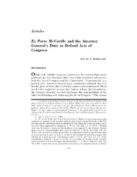 Ex Parte Mccardle and the Attorney General's Duty to Defend Acts Of