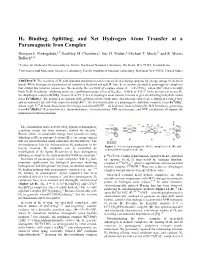 H2 Binding, Splitting, and Net Hydrogen Atom Transfer at a Paramagnetic Iron Complex
