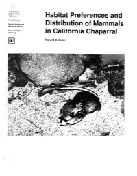 Habitat Preferences and Distribution of Mammals in California Chaparral