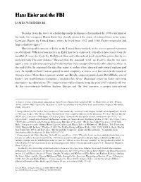 Hanns Eisler and the FBI,” in Modernism on File: Writers, Artists, and the FBI, 1920–1950 , Ed