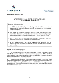 Update on Local Covid-19 Situation and Vaccination Progress