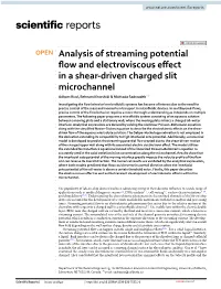 Analysis of Streaming Potential Flow and Electroviscous Effect in a Shear