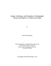 Design, Synthesis, and Evaluation of Antiepileptic Compounds Based on Β-Alanine and Isatin