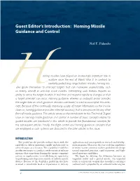 Guest Editor's Introduction: Homing Missile Guidance and Control