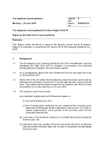 The Highland Licensing Board Annual Functions Report 2018-19
