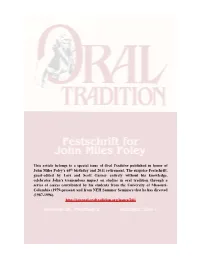 Annotated Bibliography of Works by John Miles Foley