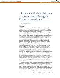 Dharma in the Mahabharata As a Response to Ecological Crises: a Speculation