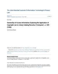 Exploring the Application of Copyright Law to Library Catalog Records, 4 Computer L.J