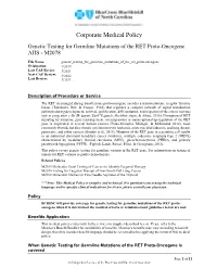Genetic Testing for Germline Mutations of the RET Proto-Oncogene AHS - M2078