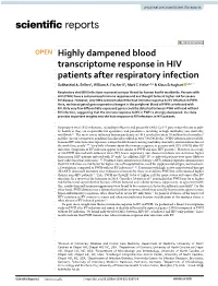 Highly Dampened Blood Transcriptome Response in HIV Patients After Respiratory Infection Subhashini A