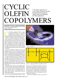 Ronald R. Lamonte and Donal Mcnally Vcyclic Olefin Copolymers