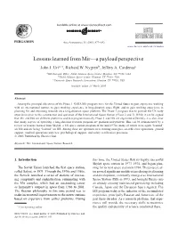 Lessons Learned from Mir-A Payload Perspective