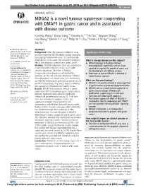 MDGA2 Is a Novel Tumour Suppressor Cooperating with DMAP1 in Gastric