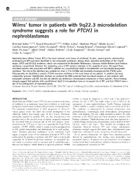 Tumor in Patients with 9Q22.3 Microdeletion Syndrome Suggests a Role for PTCH1 in Nephroblastomas